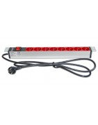 Cobox - Bandeau de prise électrique 19 pouces - 1U - 8 prises rouge avec interrupteur, cordon de 1.5m
